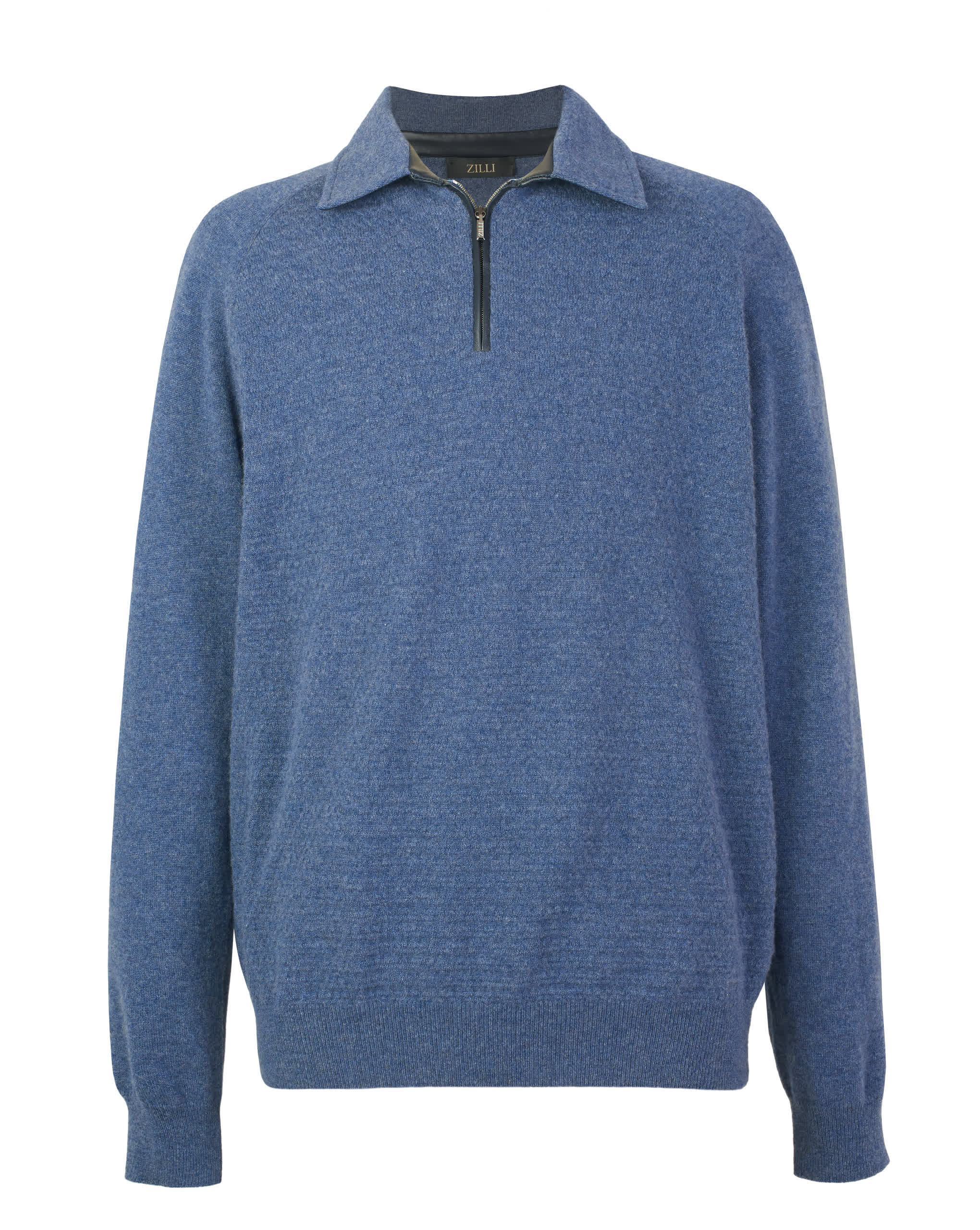 Zilli Cashmere Quarter-Zip Sweater with Lambskin Trim | Blue Melange