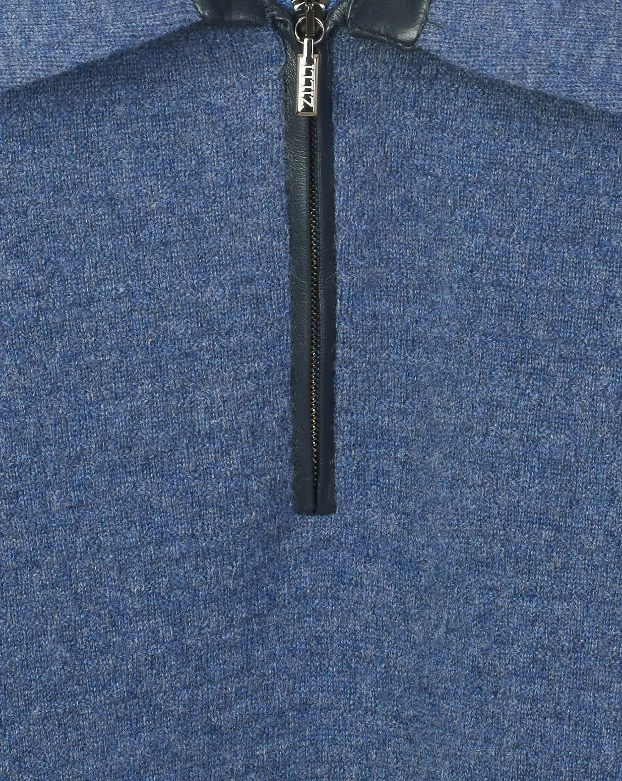 Zilli Cashmere Quarter-Zip Sweater with Lambskin Trim | Blue Melange