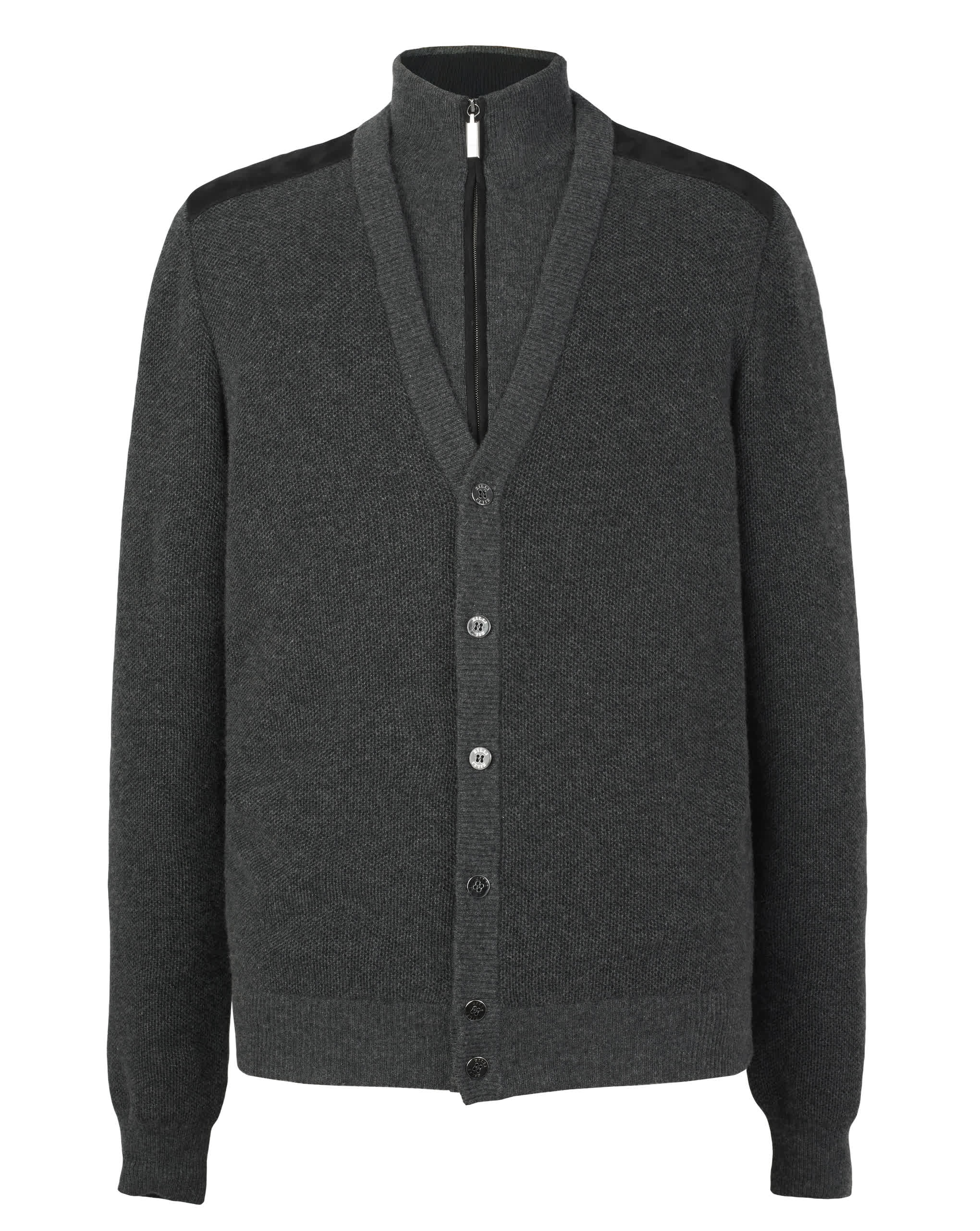 Zilli Cashmere & Wool Cardigan with Suede Details | Dark Grey