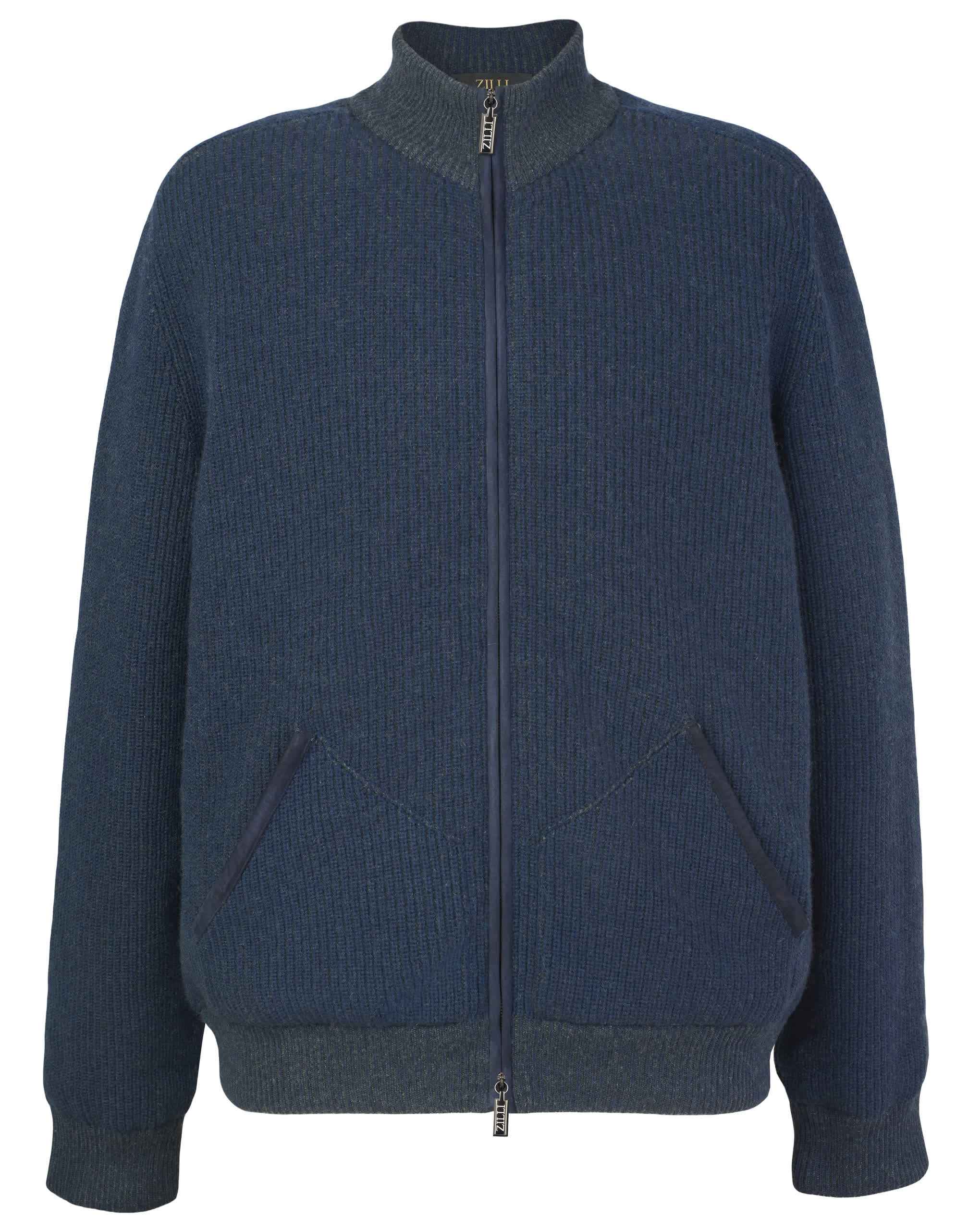 ZILLI Zip Up Knit Cardigan with Suede Details