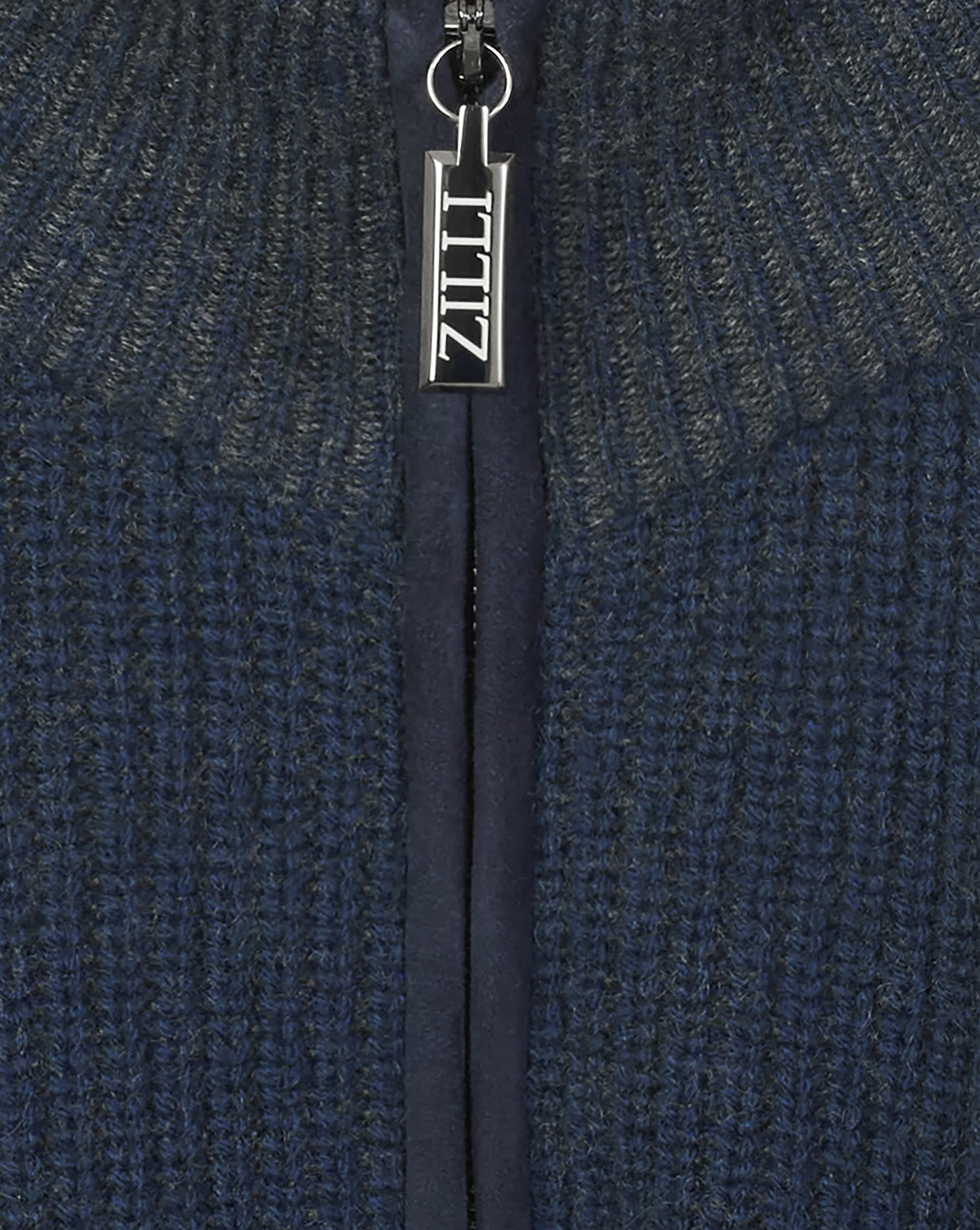 Zilli Cashmere & Wool Zip-Up Knit Jacket with Suede Details | Dark Navy