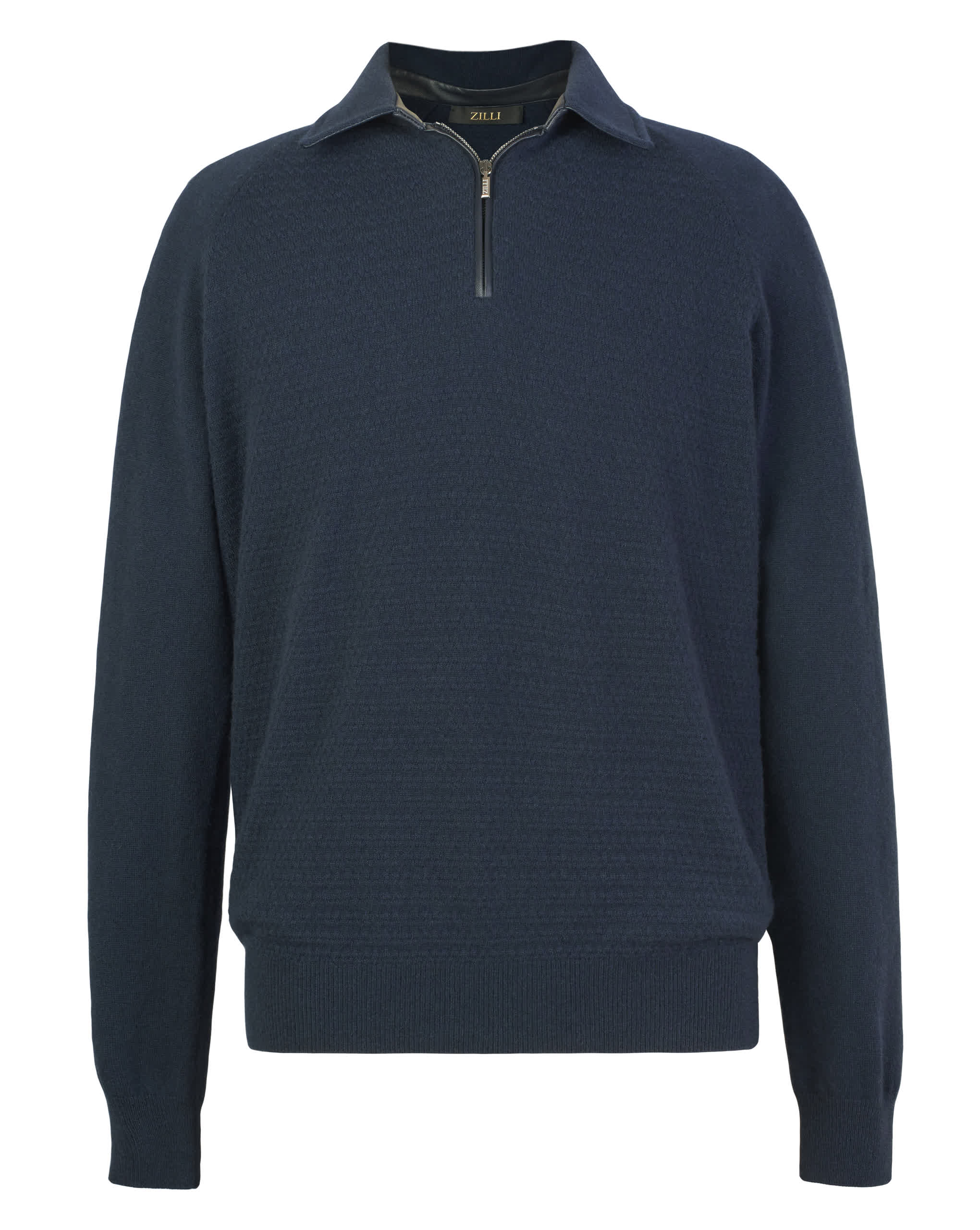 Zilli Cashmere Quarter-Zip Sweater with Lambskin Trim | Dark Navy