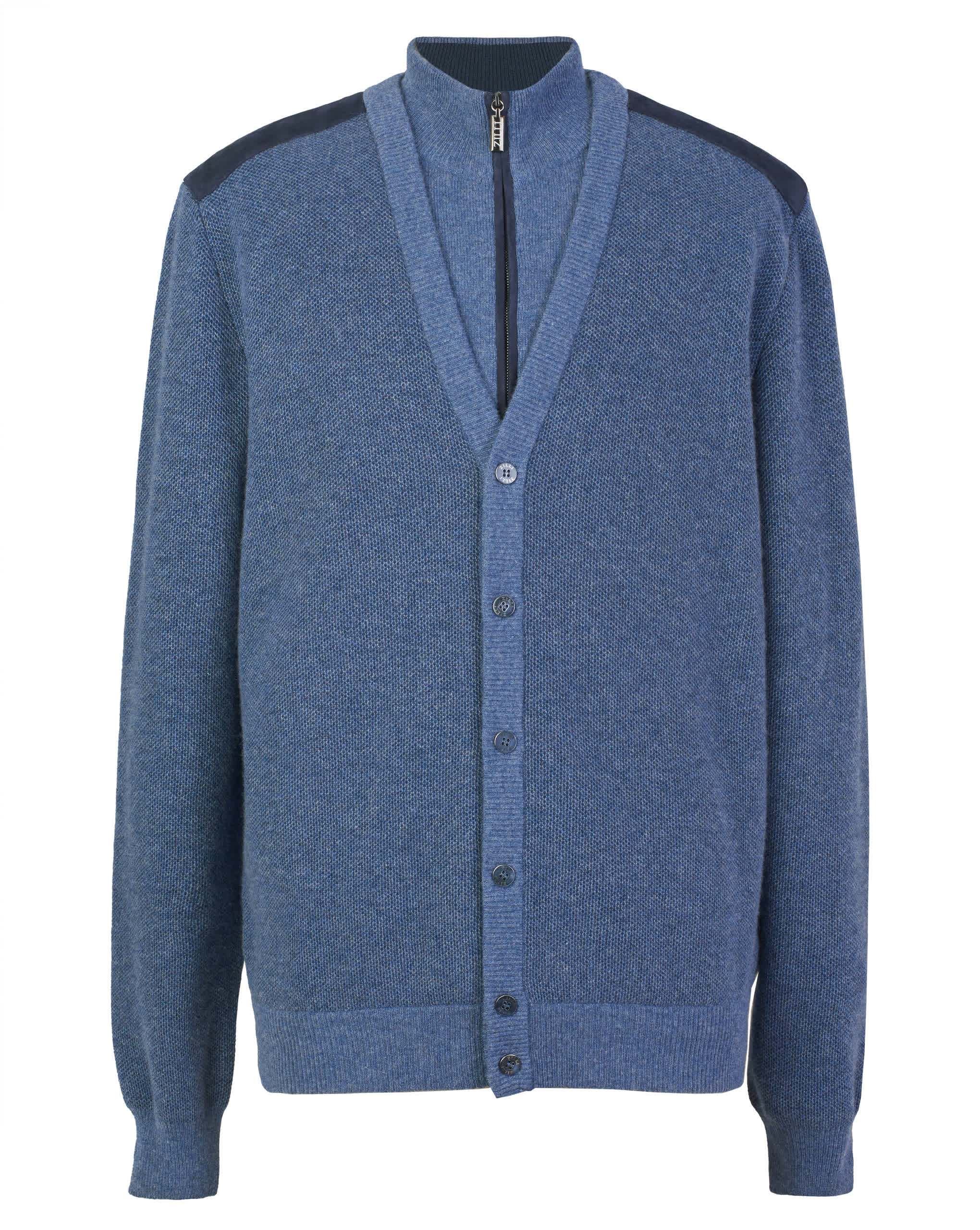 Zilli Cashmere & Wool Cardigan with Suede Details | Navy