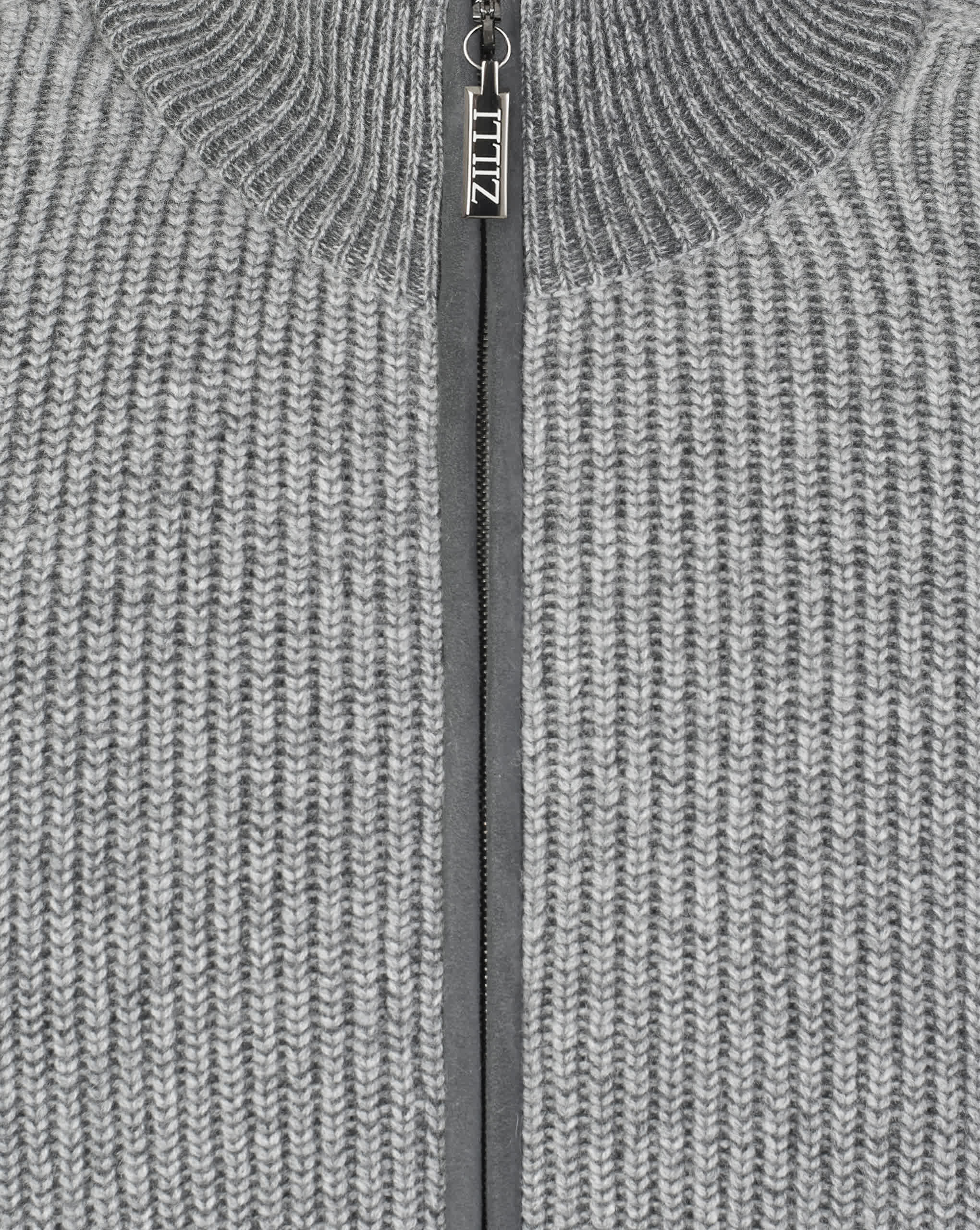 Zilli Cashmere & Wool Zip-Up Knit Jacket with Suede Details | Light Grey