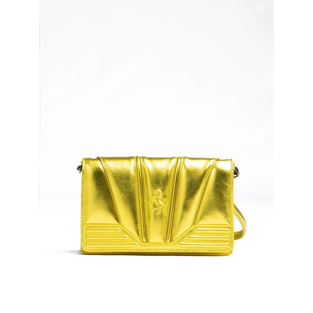 Ferrari Yellow Leather Chain Clutch