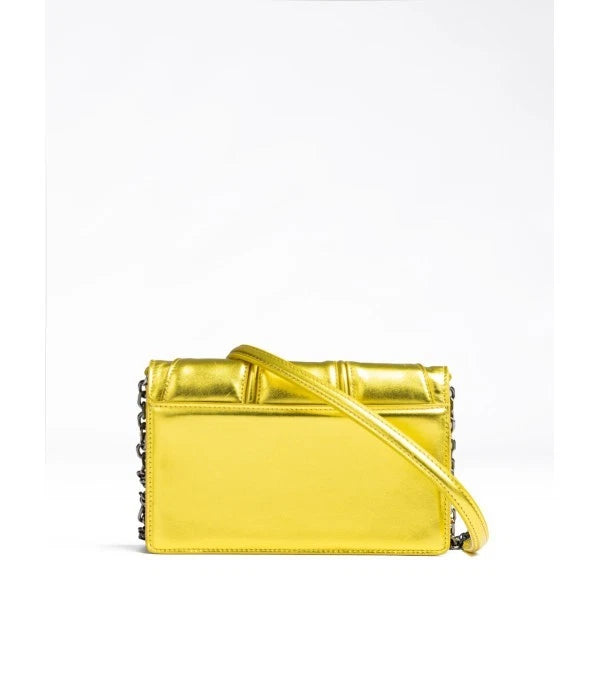 Ferrari Yellow Leather Chain Clutch