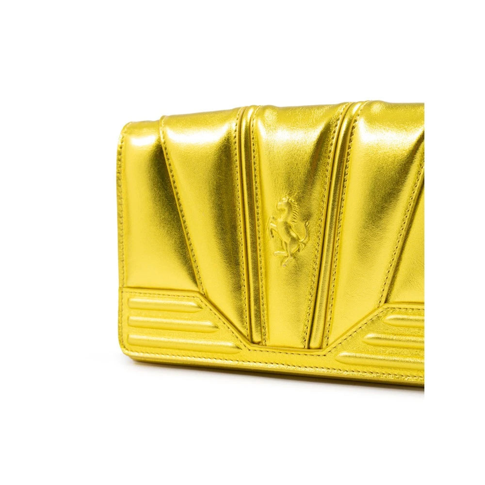 Ferrari Yellow Leather Chain Clutch