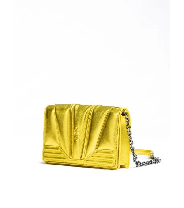 Ferrari Yellow Leather Chain Clutch