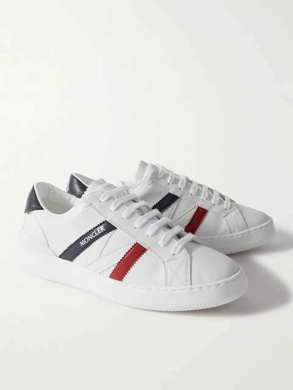 Moncler - Monaco Striped Leather Sneakers - White